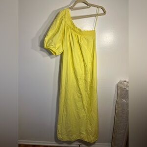 Anthropologie one shoulder puff sleeve maxi dress